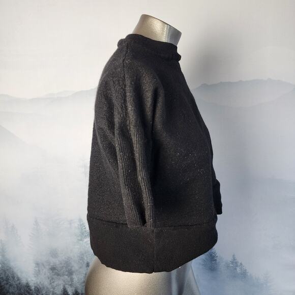 Anthropologie Merino Wool Black Cropped Crew Neck Sweater | Women's XSmall - Picture 7 of 14